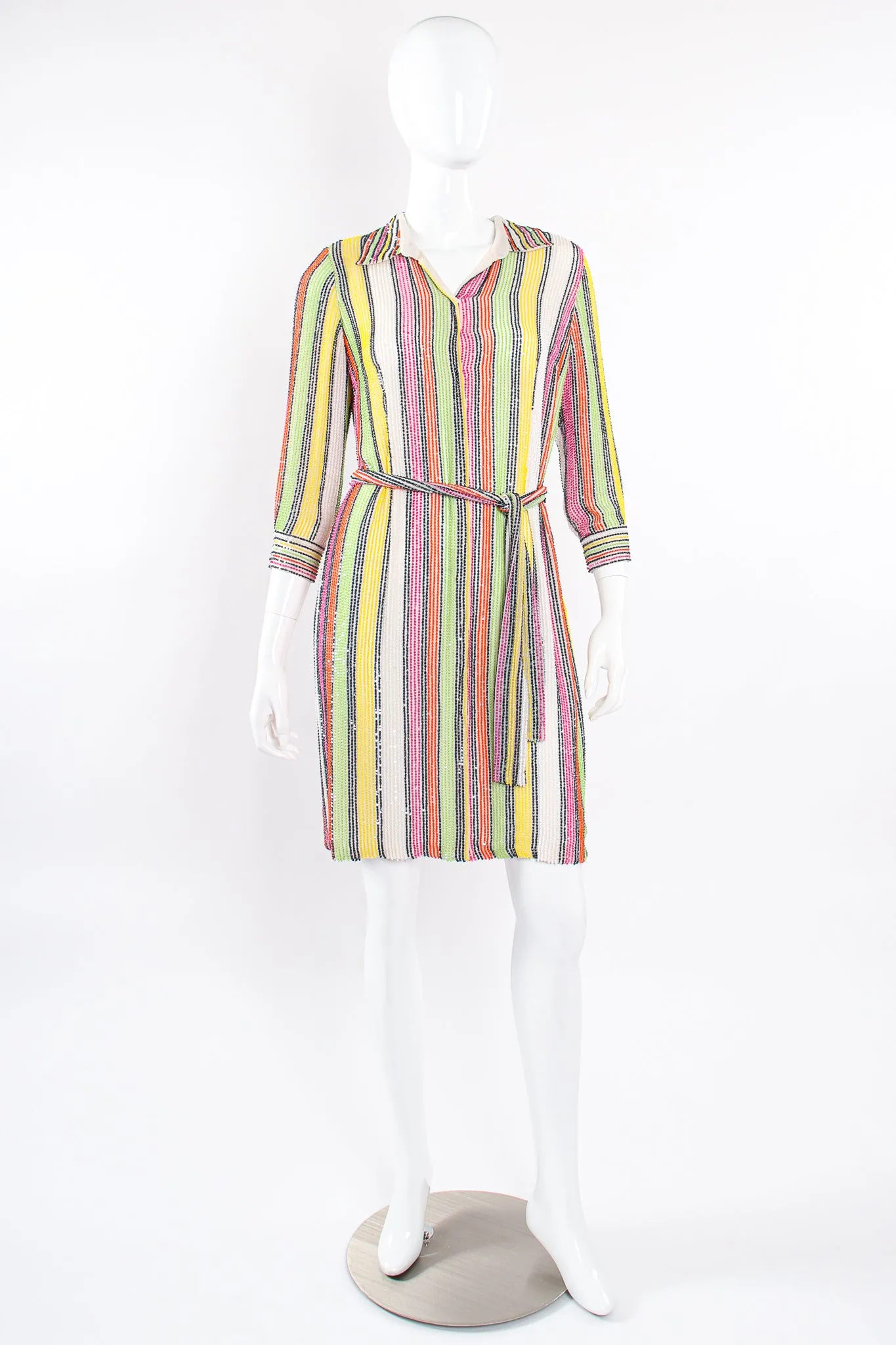 Beaded Skittle Stripe Shirt Dress