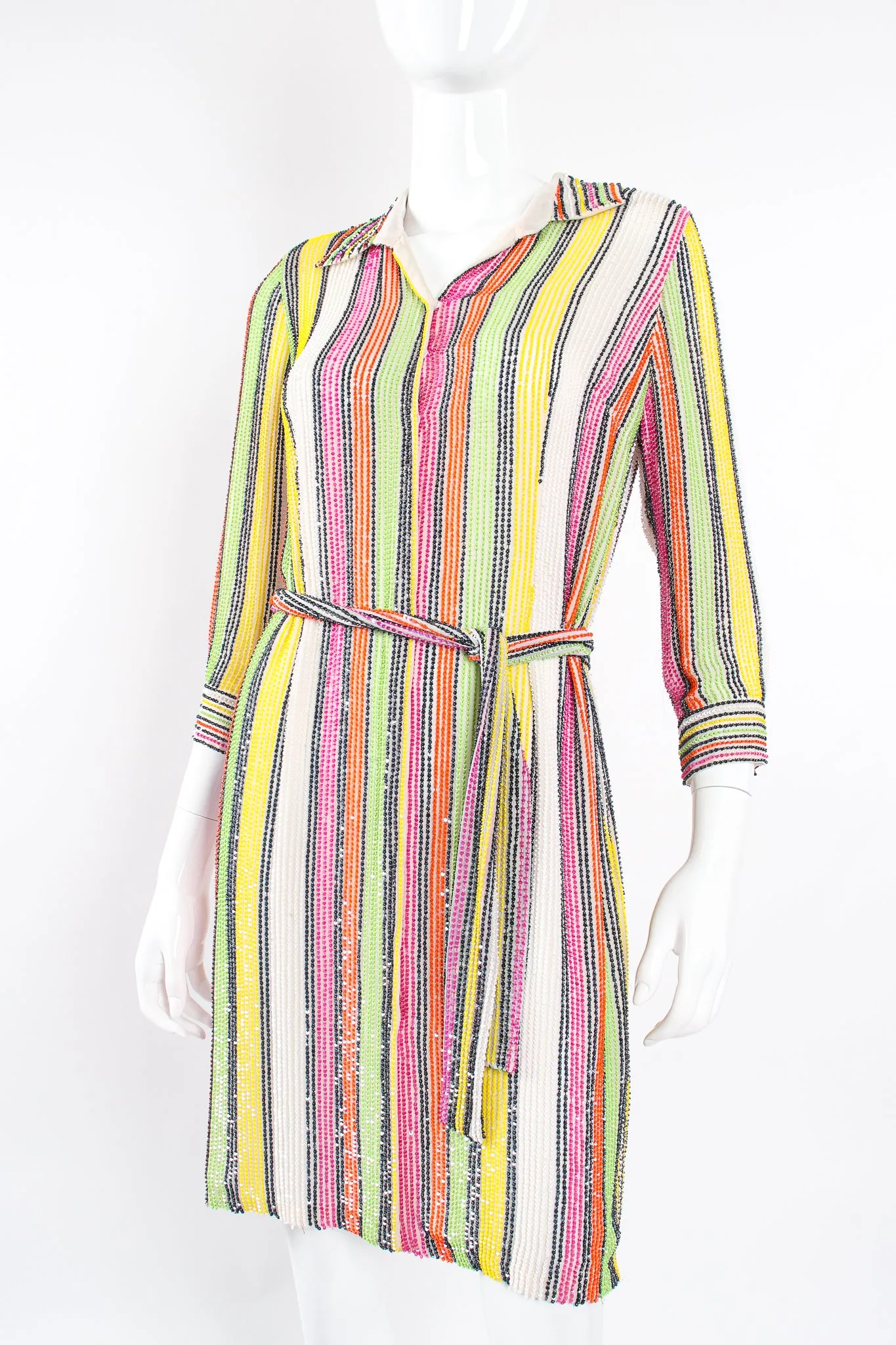 Beaded Skittle Stripe Shirt Dress