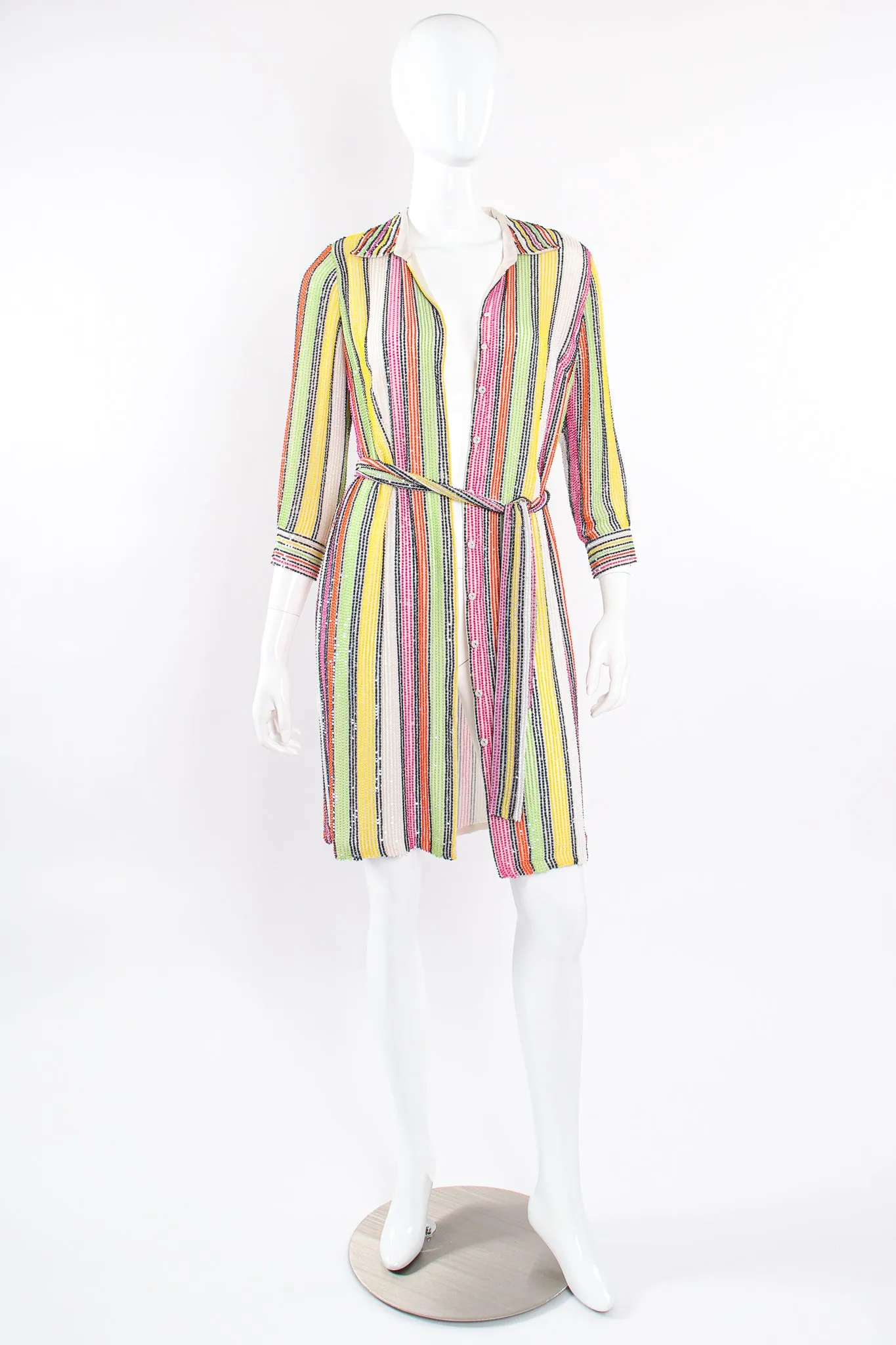 Beaded Skittle Stripe Shirt Dress