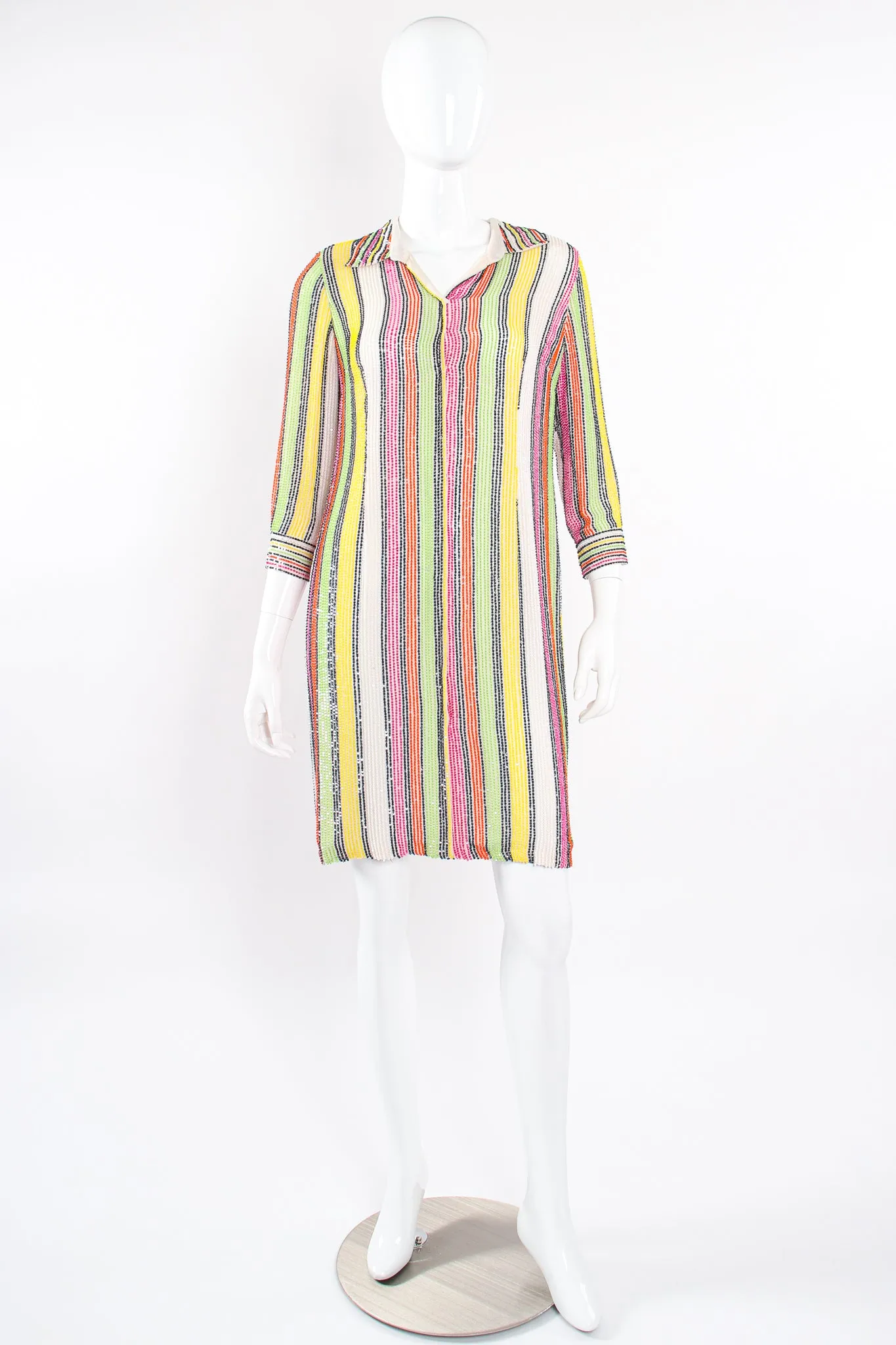 Beaded Skittle Stripe Shirt Dress