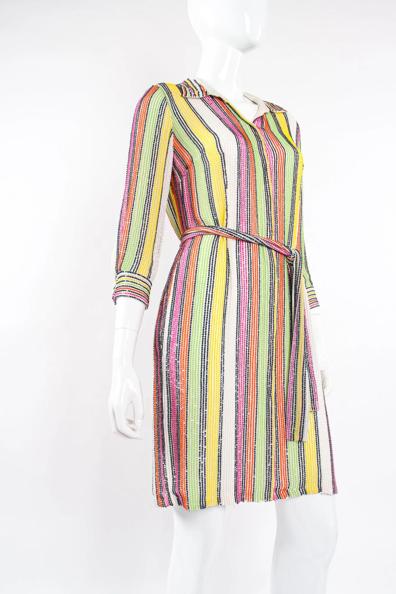 Beaded Skittle Stripe Shirt Dress