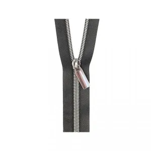 Black #5 Nylon Gunmetal Coil Zippers: 3 Yards With 9 Pulls - Sallie Tomato