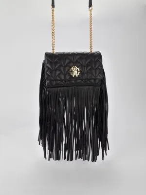 Black Fringe Nappa Shoulder Bag