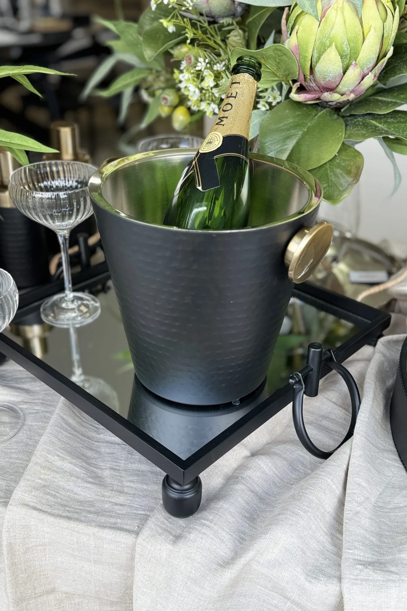 Black Gold Hammered Champagne Bucket