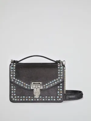 Black Top Handle Skull Shoulder Bag
