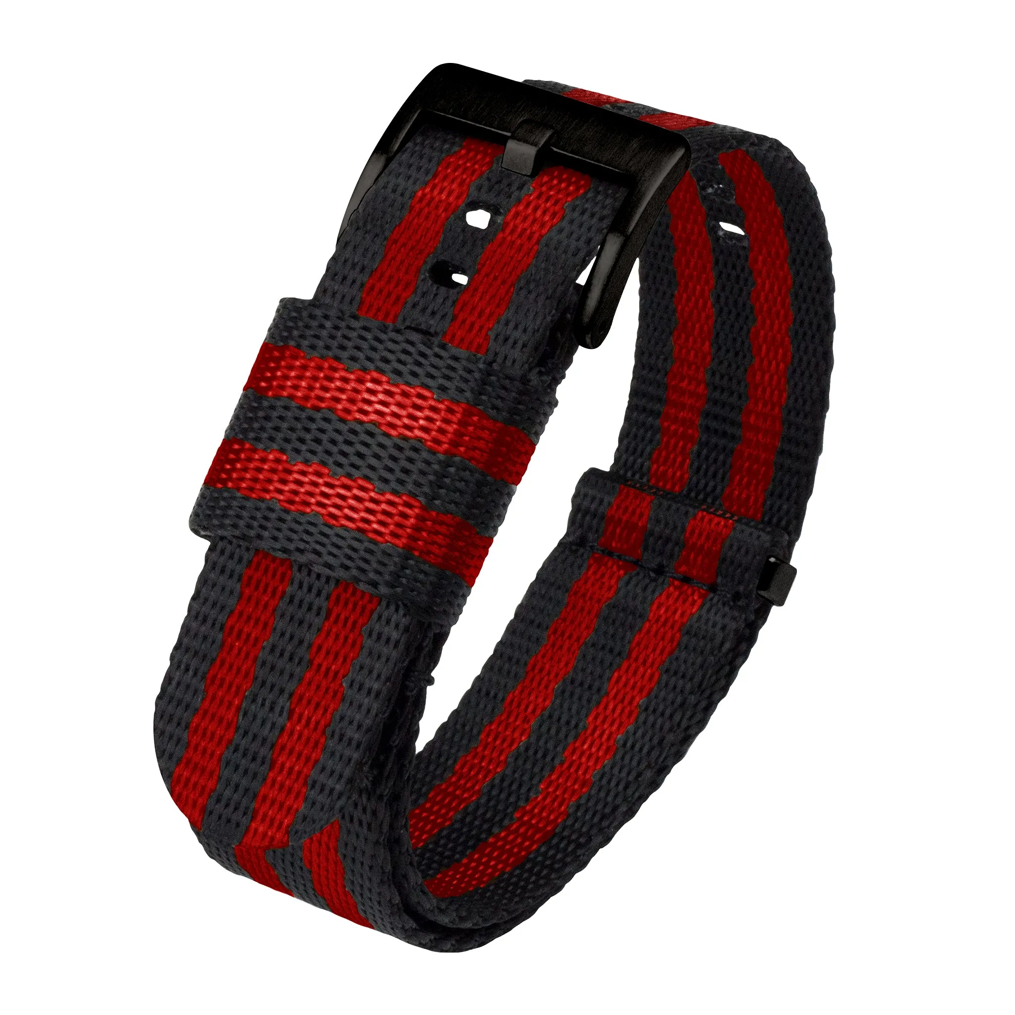 Black With Red Stripes Elite Nylon NATO® style Watch Band (18mm, 20mm, 24mm SALE)
