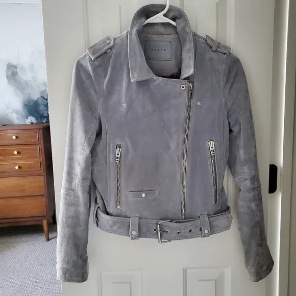BlankNYC Moto Suede Jacket, Cloud Grey (S)