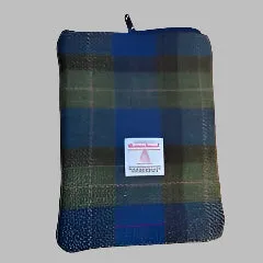Blue, green & brown Harris Tweed Book Sleeve with zip closure