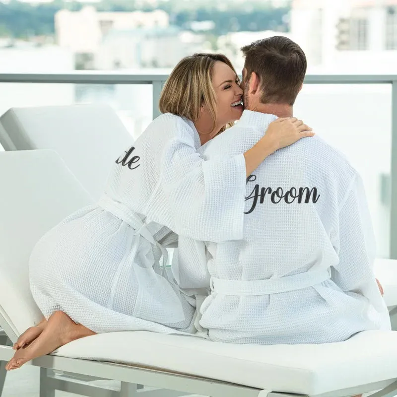 Bride and Groom Waffle Weave Spa Robe Set