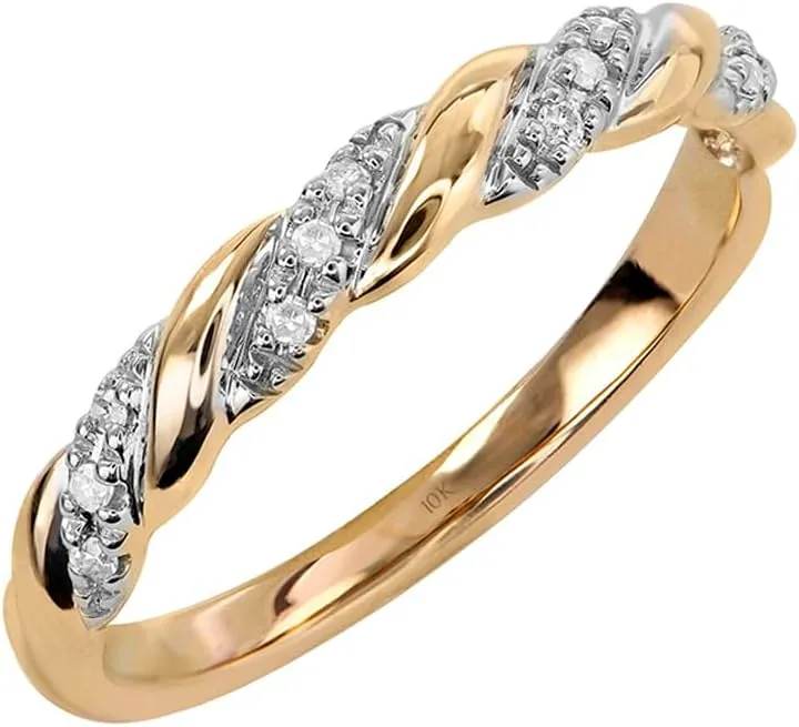 Brilliant Expressions 10K or 14K Yellow, Rose or White Gold Diamond-Accent Twist Promise Ring, Anniversary Ring or Wedding Band for Women; Promise Rings for Her, Gold Rings for Women