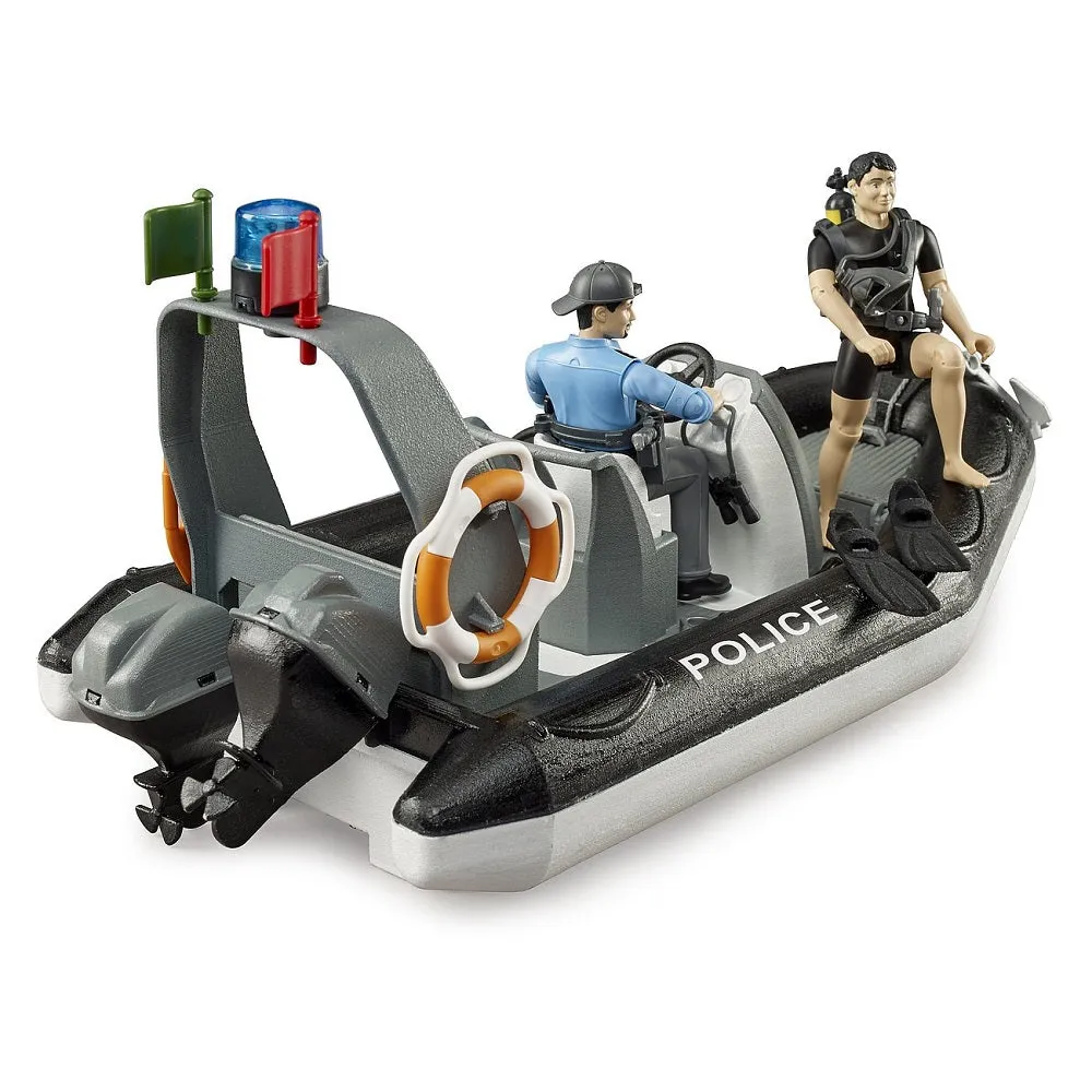 Bruder Police Boat with Rotating Beacon Light, 2 Figures, & Accessories