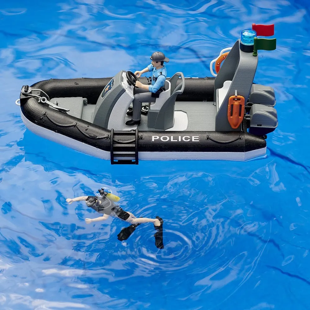 Bruder Police Boat with Rotating Beacon Light, 2 Figures, & Accessories