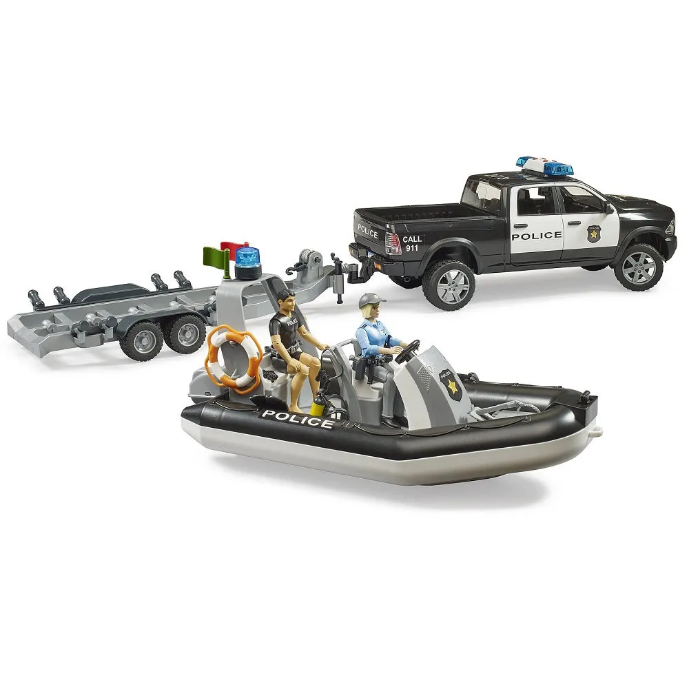 Bruder RAM 2500 Police Pickup with Light & Sound, Trailer, & Boat