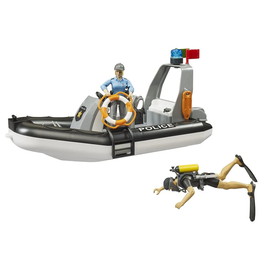 Bruder RAM 2500 Police Pickup with Light & Sound, Trailer, & Boat
