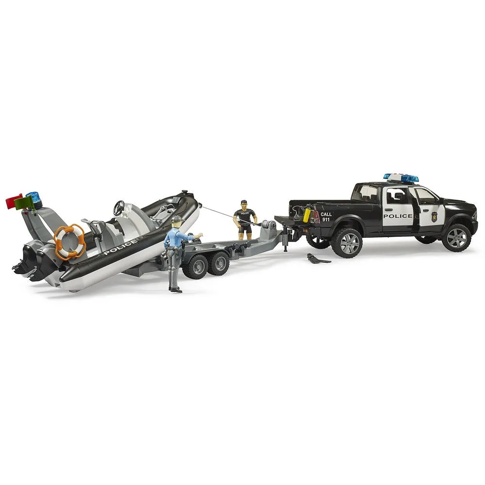 Bruder RAM 2500 Police Pickup with Light & Sound, Trailer, & Boat
