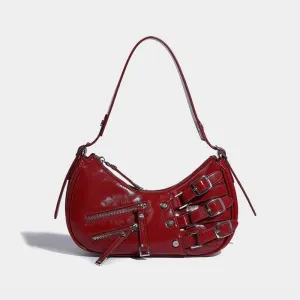 Buckled Baguette Bag with Zipper Detail