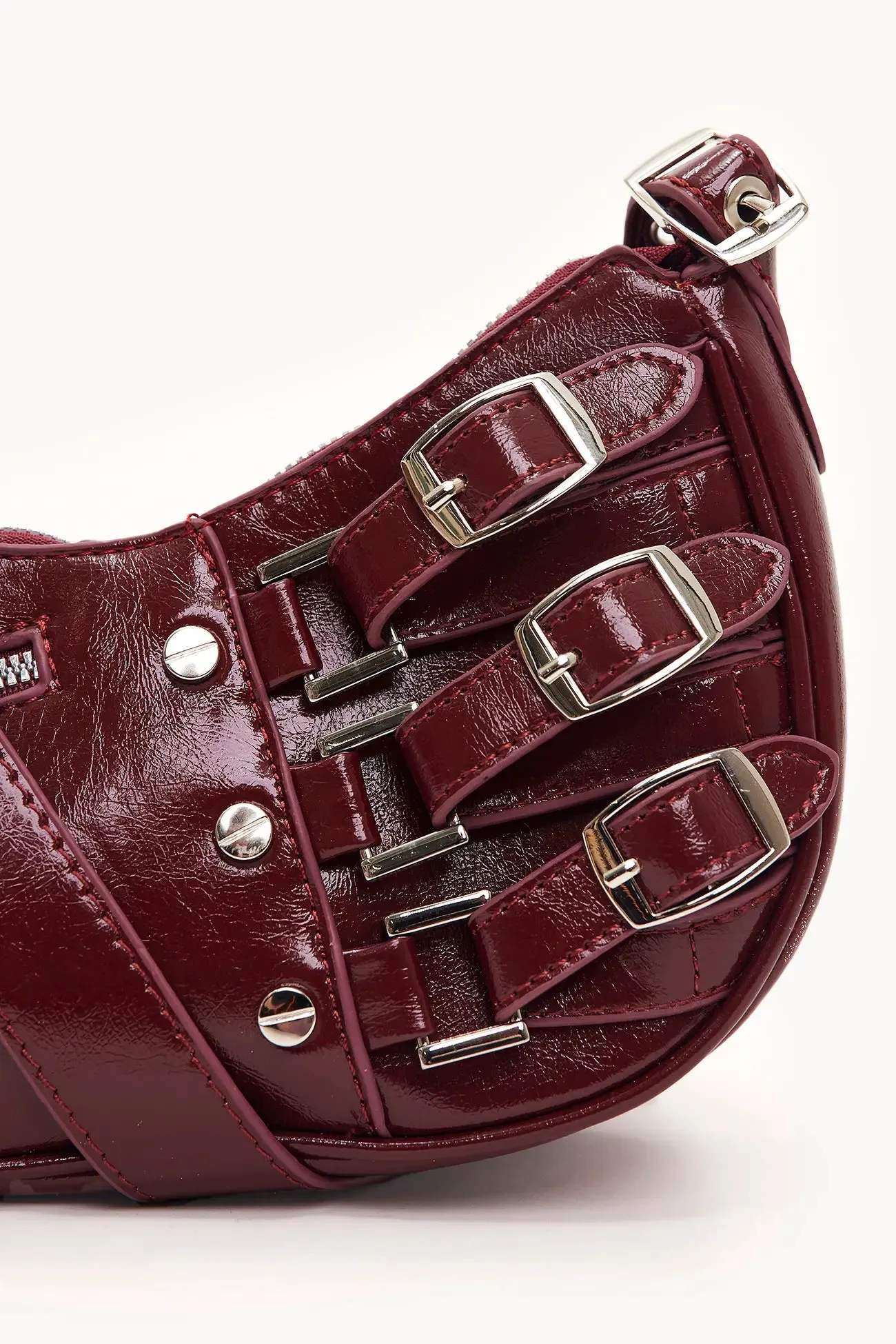 Buckled Baguette Bag with Zipper Detail