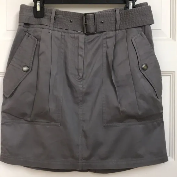 Burberry Brit Sz 8 Cargo skirt Grey cotton poplin big pockets belt zipper front