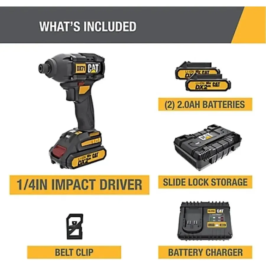 CAT DX71 18V Brushless Impact Driver 2 x 2.0Ah Li-ion Batteries