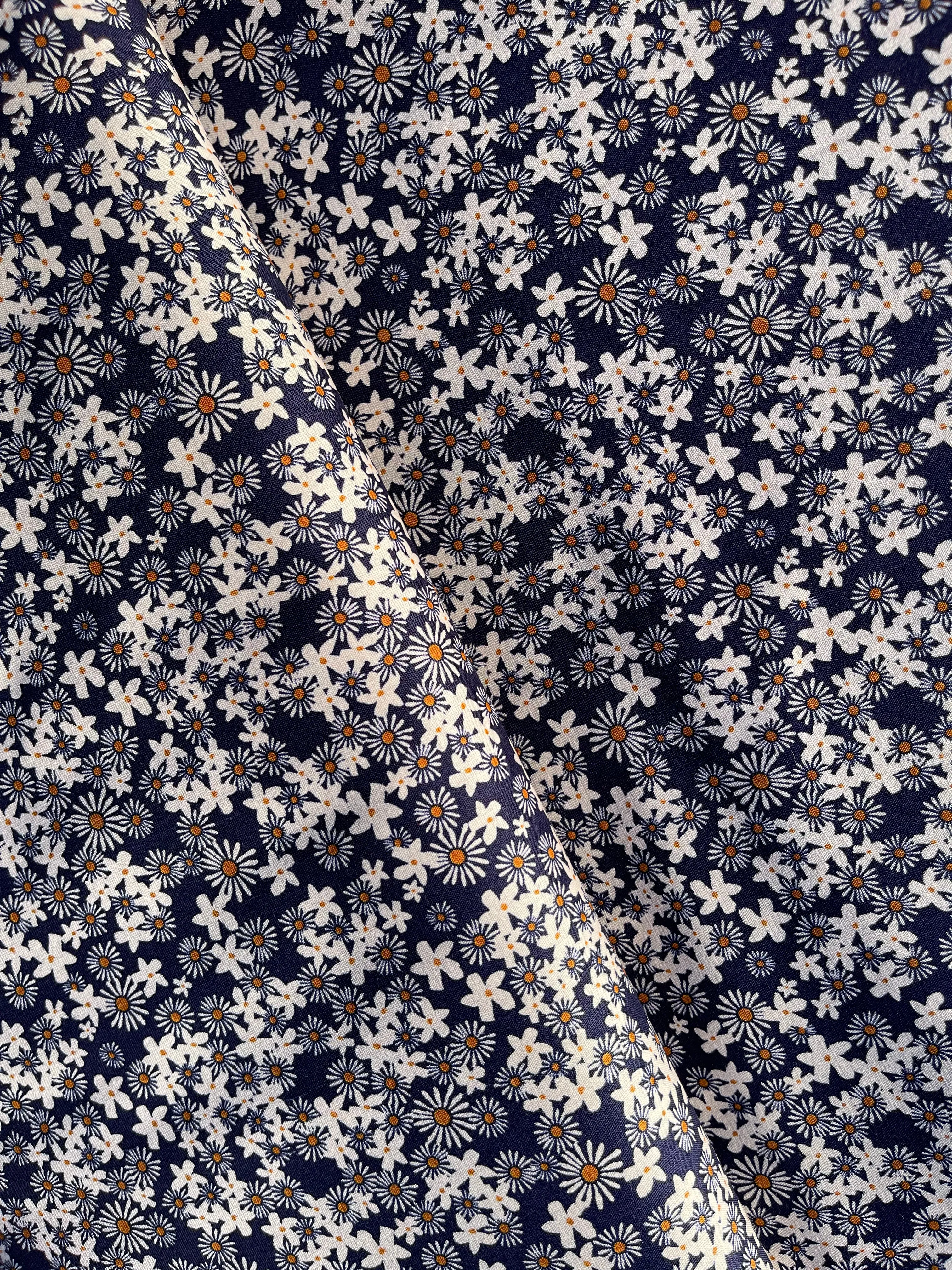 Catch All Zippered Pouch - Navy Daisy Chain Fabric