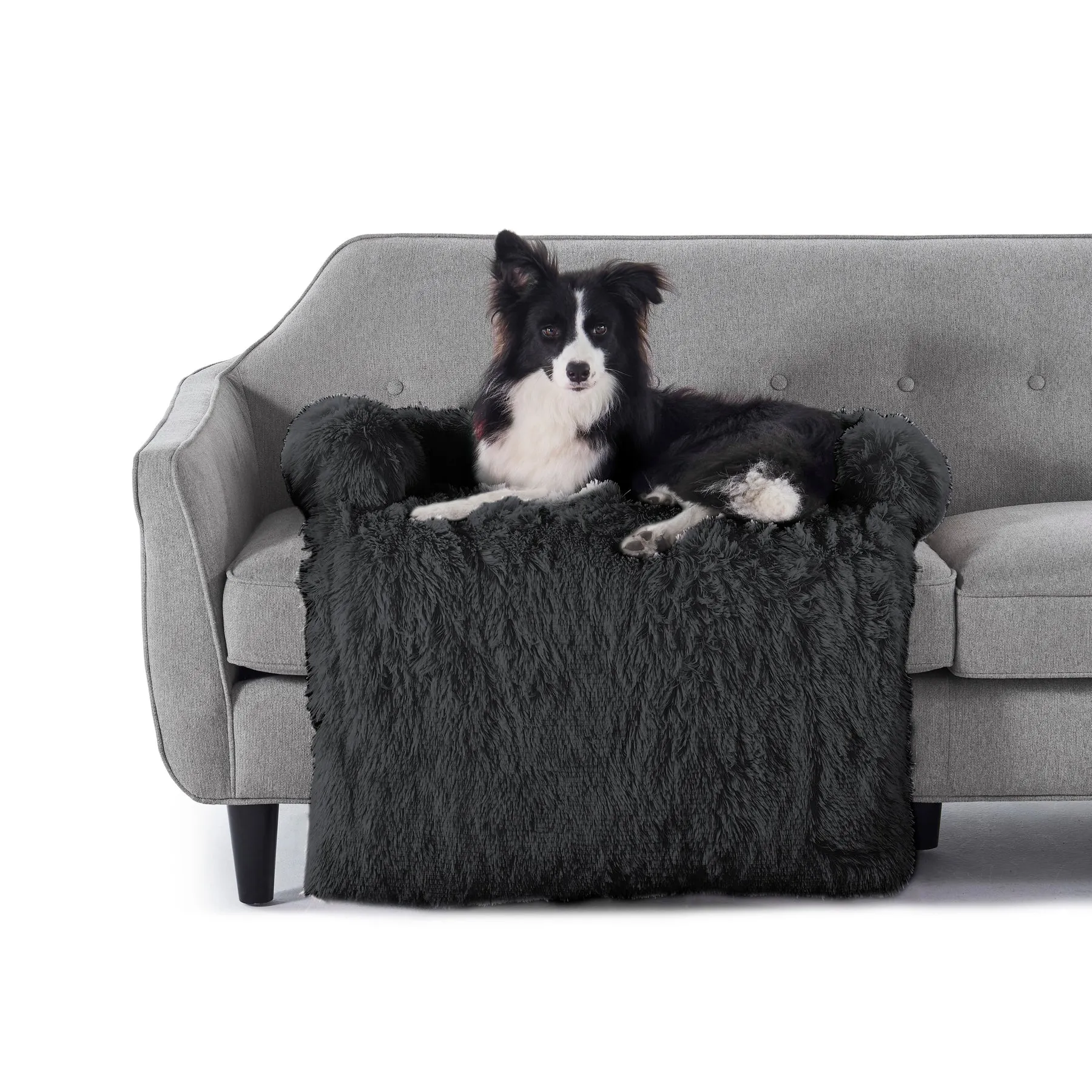 Charlie's Shaggy Faux Fur Bolster Sofa Protector Calming Dog Bed Charcoal XX-Large