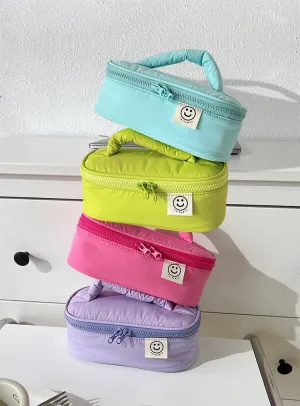 Classic Minimalist Smiley Face cotton Clamshell Large Makeup Bag, Large Capacity Makeup Bag