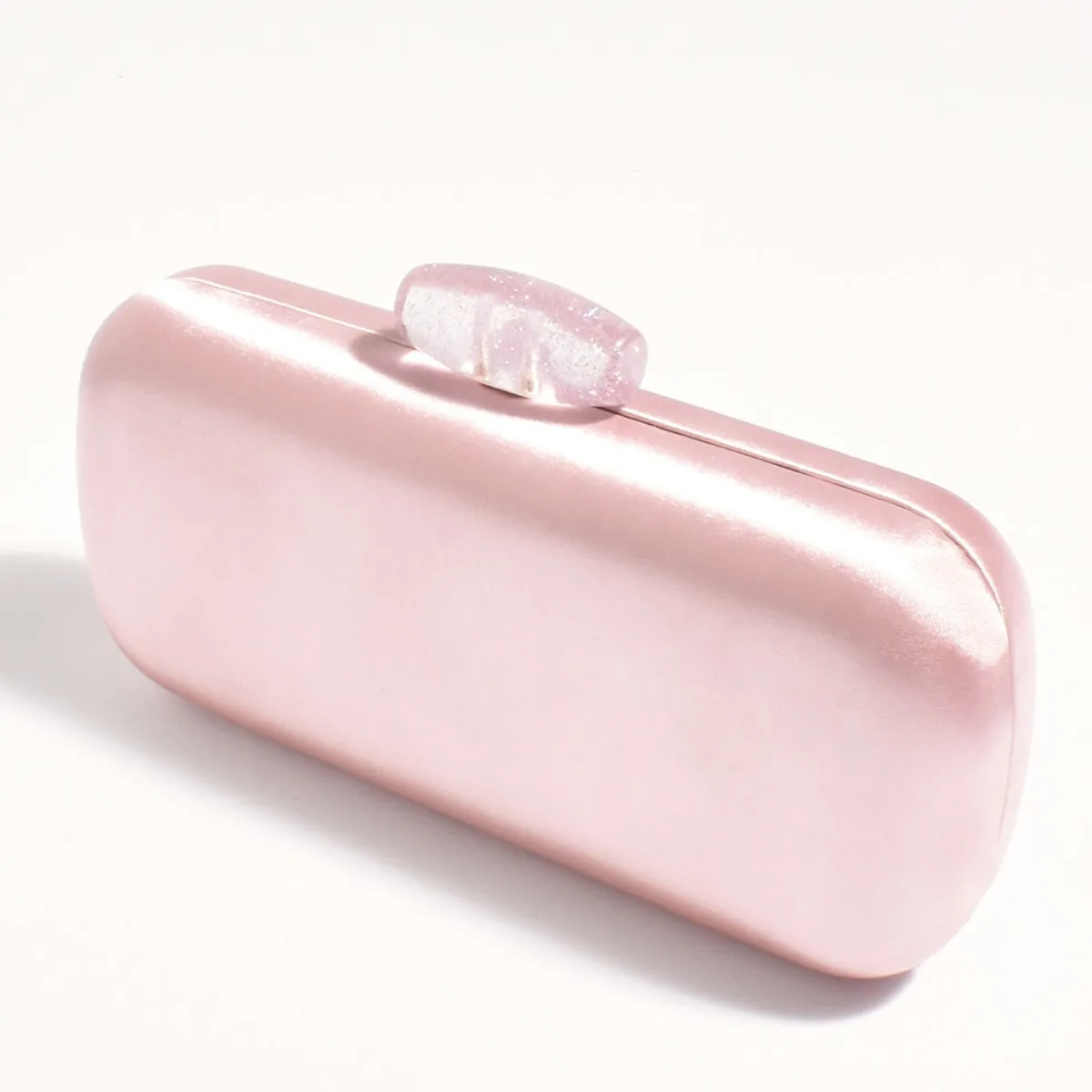 Claudette Satin Structured Clutch (Pale Pink)