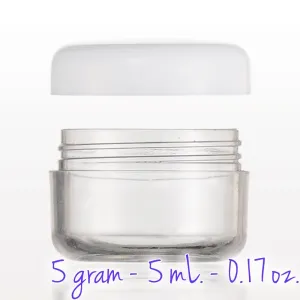 Clear Sample Jar with White Cap - 5 gram - 5 mL. - 0.17 oz. / 200 per Bag X 3 Bags = 600 Assembled Sample Jars