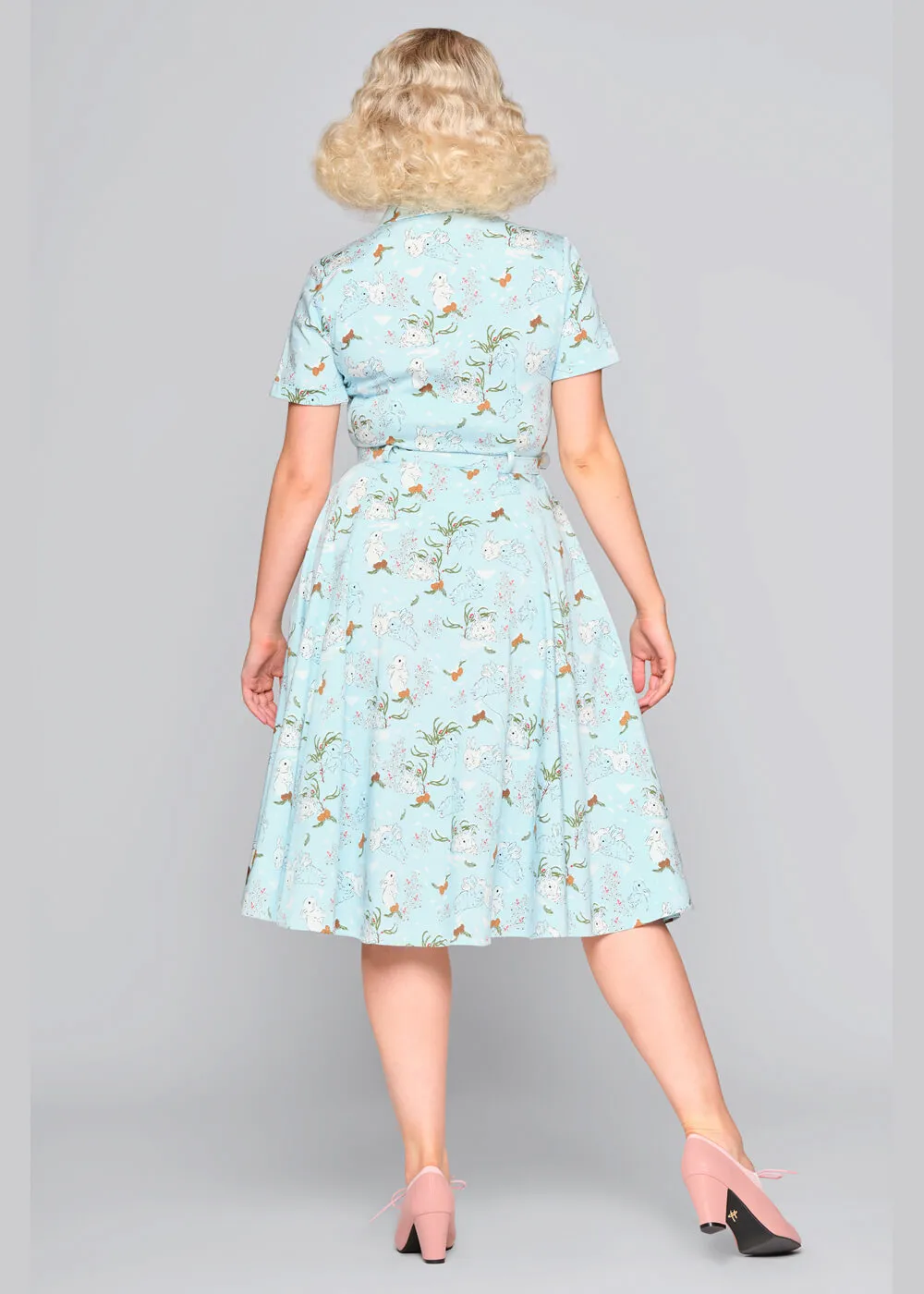 Collectif Caterina Snowy Rabbit 50's Swing Dress Blue