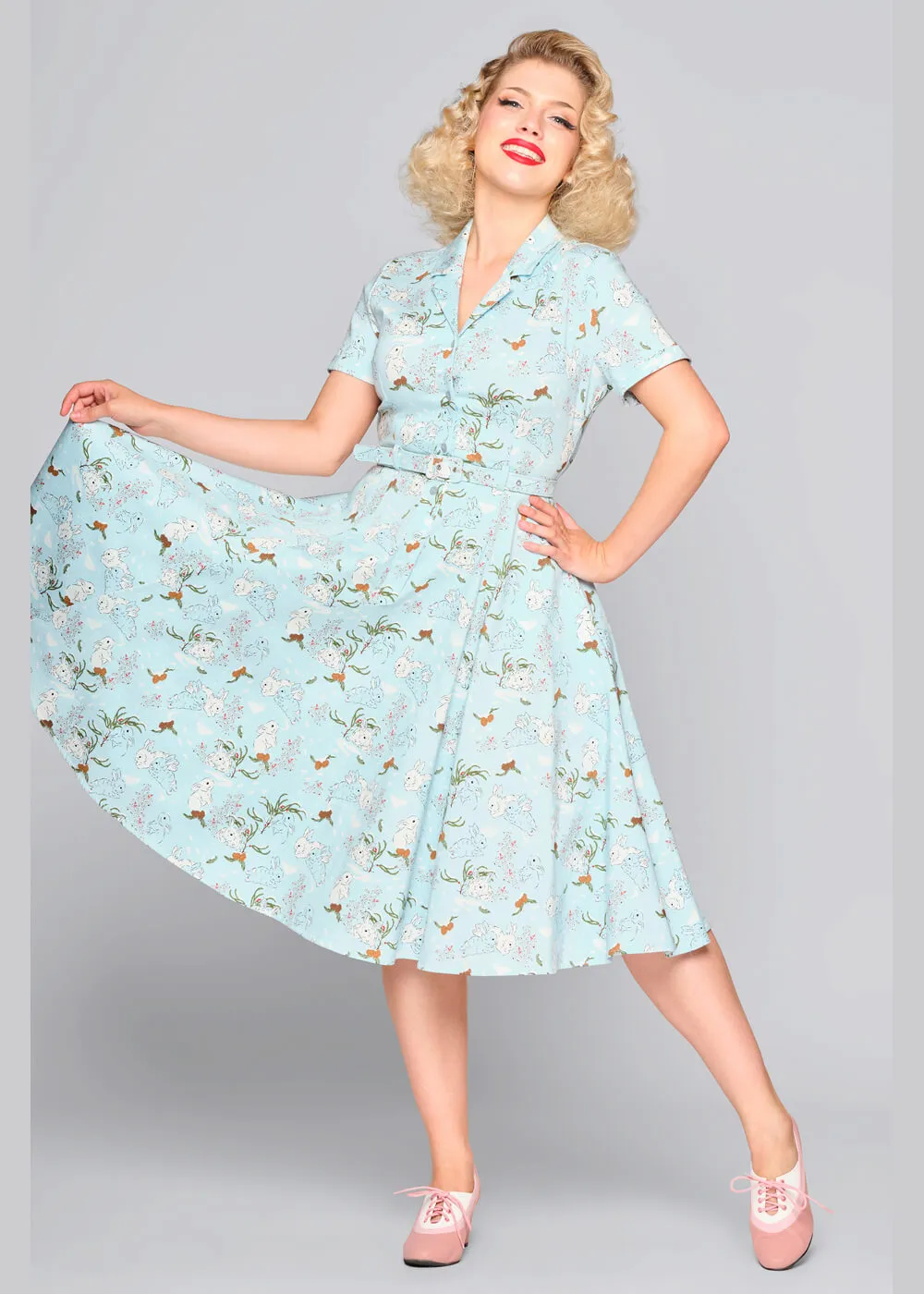Collectif Caterina Snowy Rabbit 50's Swing Dress Blue
