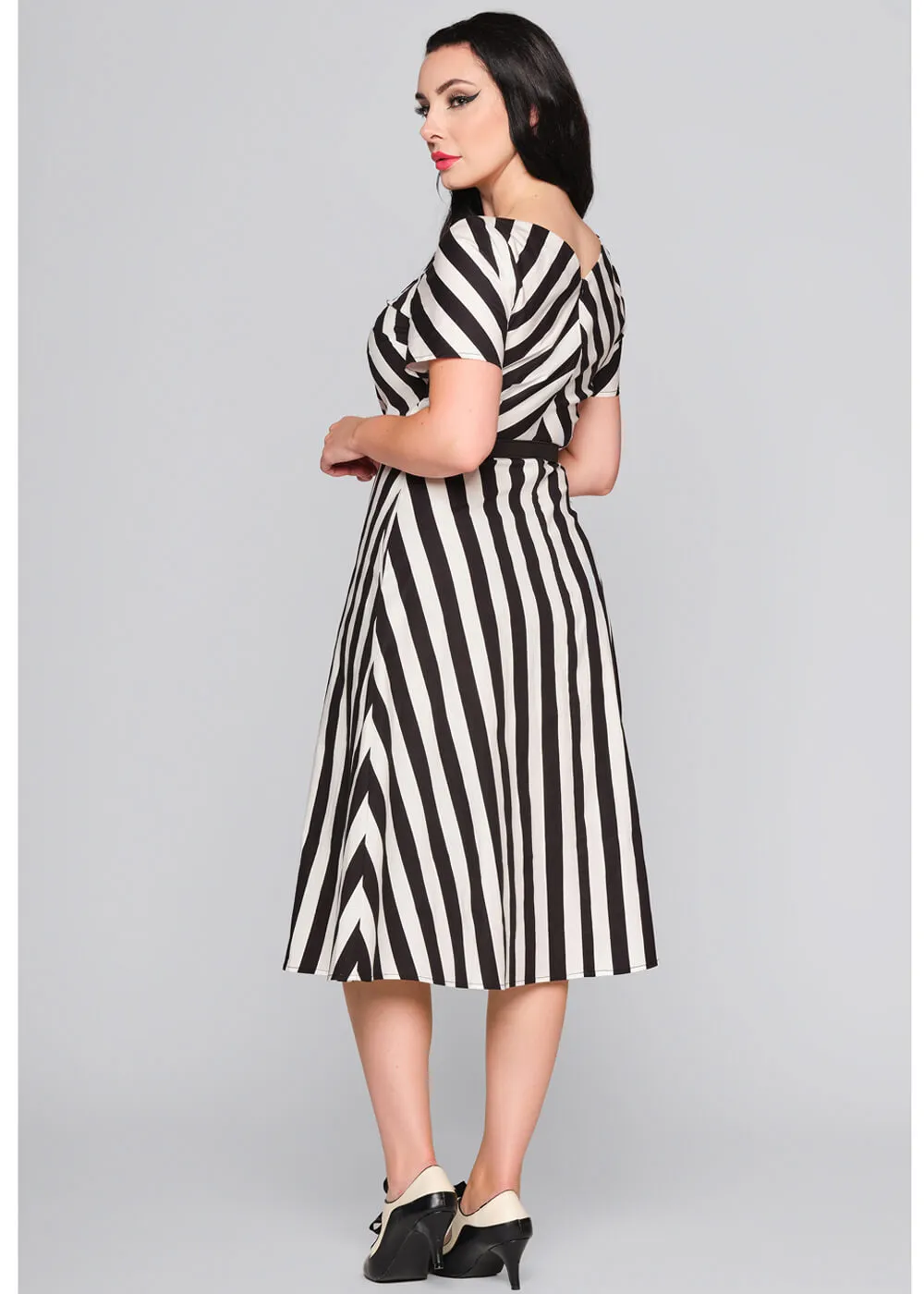 Collectif Valeria Striped 40's Swing Dress Black White
