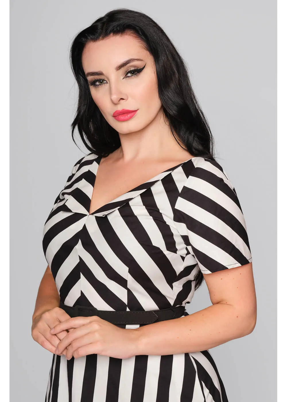 Collectif Valeria Striped 40's Swing Dress Black White