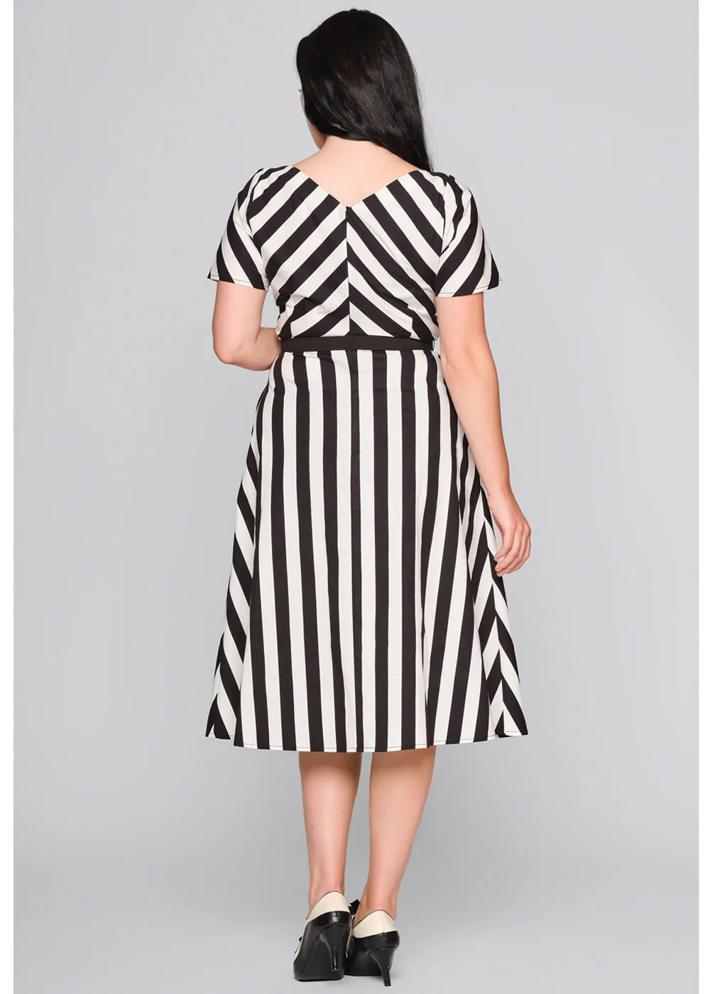 Collectif Valeria Striped 40's Swing Dress Black White