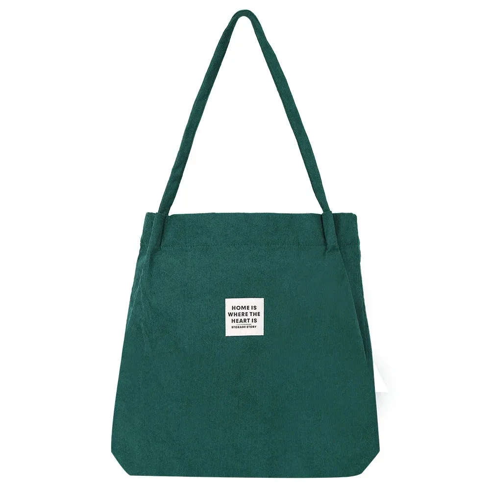 Corduroy Canvas Tote for Women - Reusable Shoulder Bag - Shopper & School Handbag