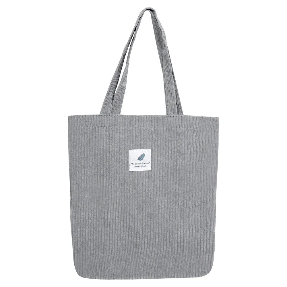 Corduroy Canvas Tote for Women - Reusable Shoulder Bag - Shopper & School Handbag