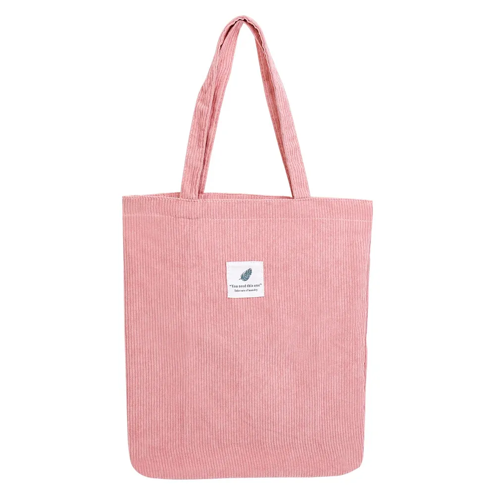 Corduroy Canvas Tote for Women - Reusable Shoulder Bag - Shopper & School Handbag