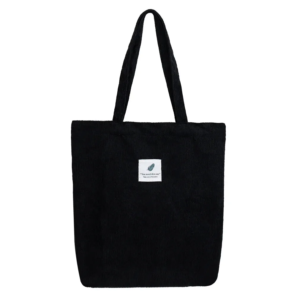 Corduroy Canvas Tote for Women - Reusable Shoulder Bag - Shopper & School Handbag