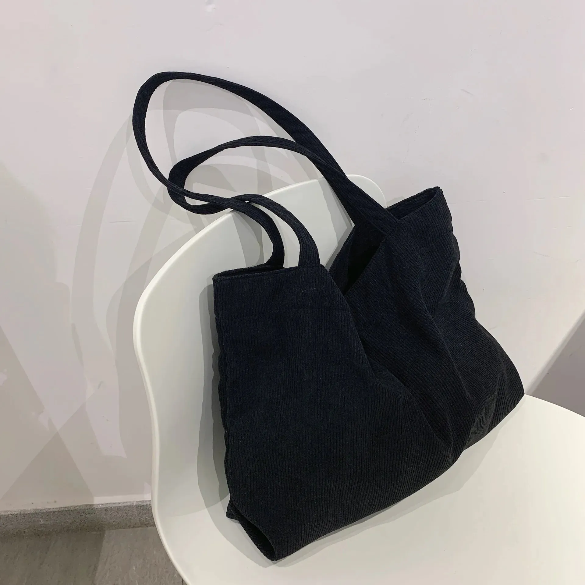Corduroy Canvas Tote for Women - Reusable Shoulder Bag - Shopper & School Handbag