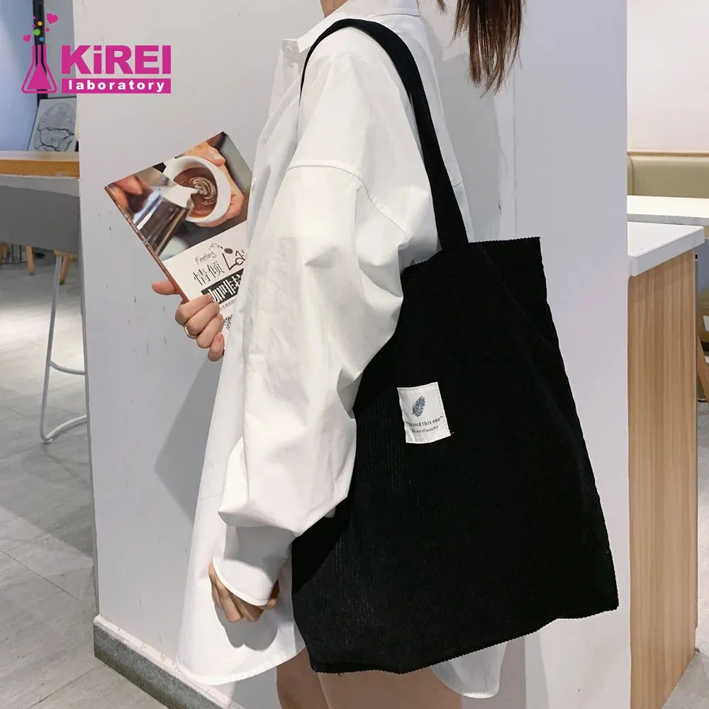 Corduroy Canvas Tote for Women - Reusable Shoulder Bag - Shopper & School Handbag