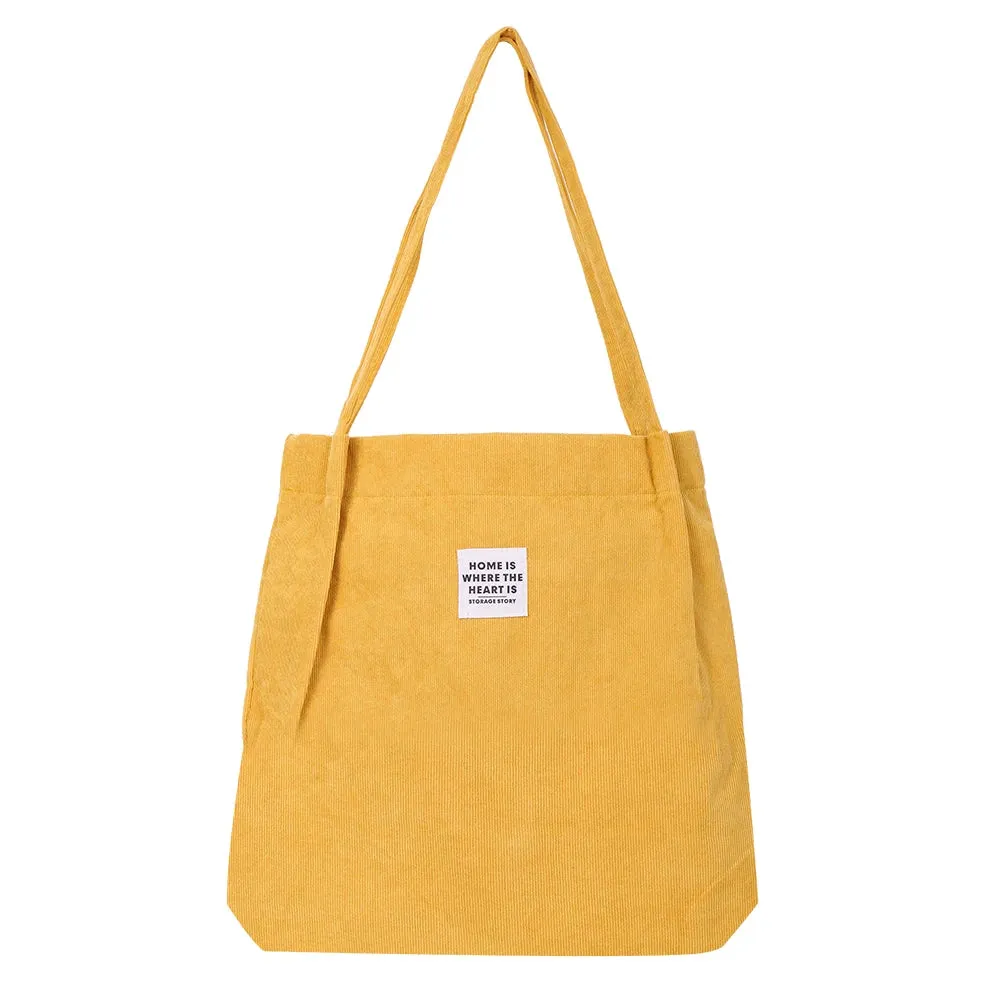 Corduroy Canvas Tote for Women - Reusable Shoulder Bag - Shopper & School Handbag