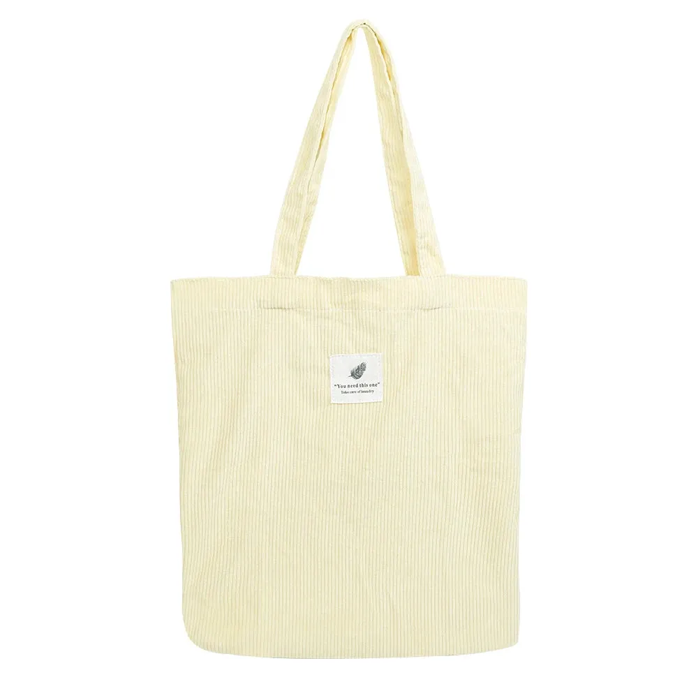 Corduroy Canvas Tote for Women - Reusable Shoulder Bag - Shopper & School Handbag