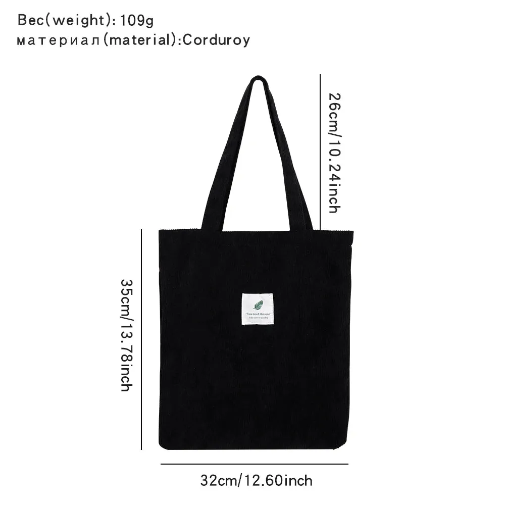 Corduroy Canvas Tote for Women - Reusable Shoulder Bag - Shopper & School Handbag