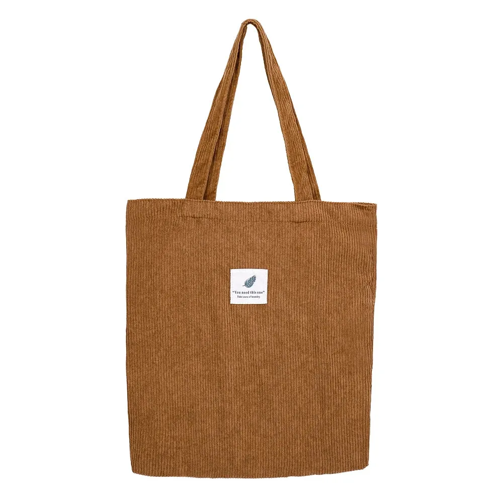 Corduroy Canvas Tote for Women - Reusable Shoulder Bag - Shopper & School Handbag