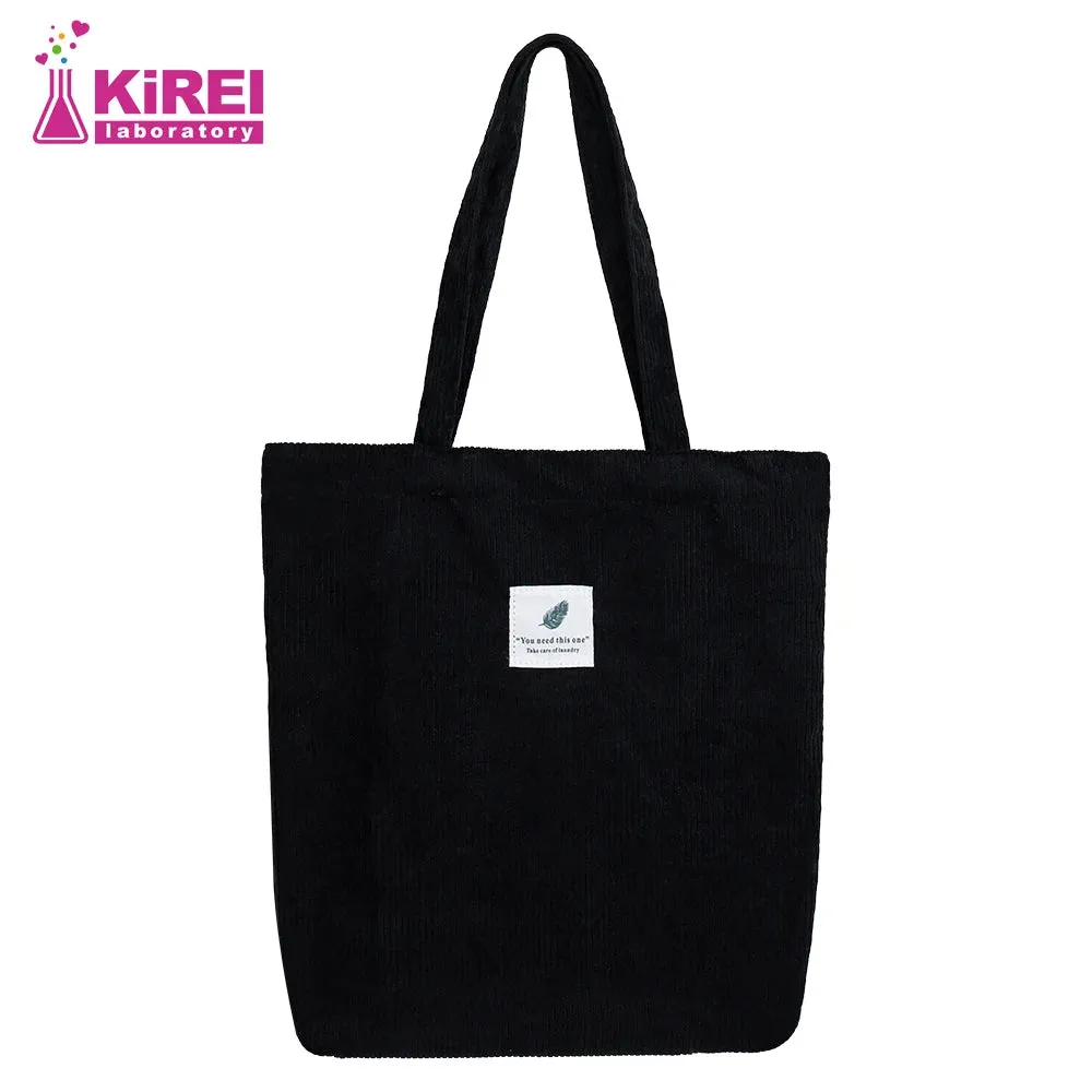 Corduroy Canvas Tote for Women - Reusable Shoulder Bag - Shopper & School Handbag