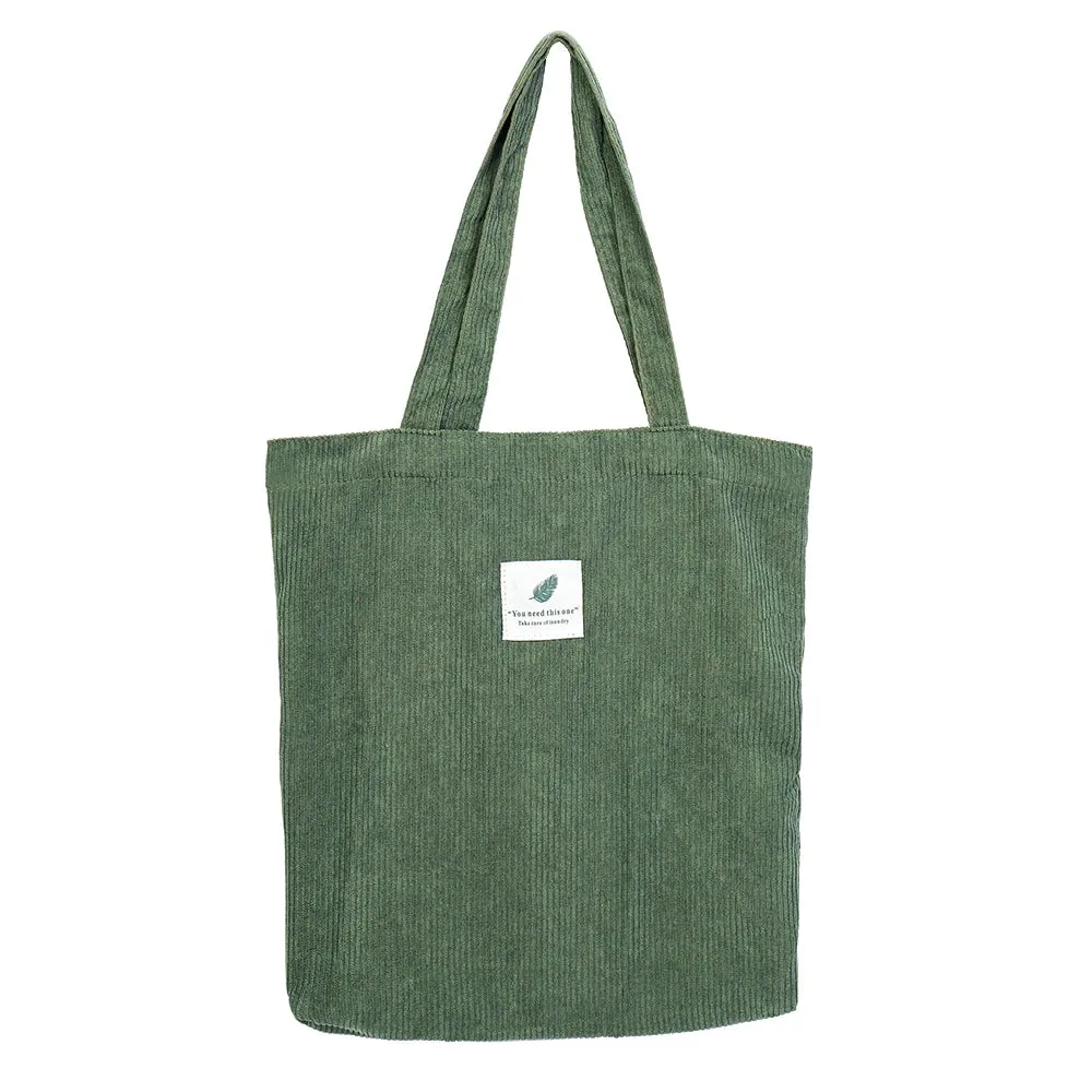 Corduroy Canvas Tote for Women - Reusable Shoulder Bag - Shopper & School Handbag