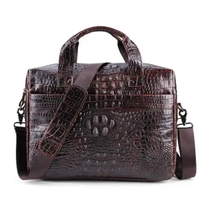 Cowhide Computer Bag with 15-Inch Laptop Compartment & Crocodile Pattern