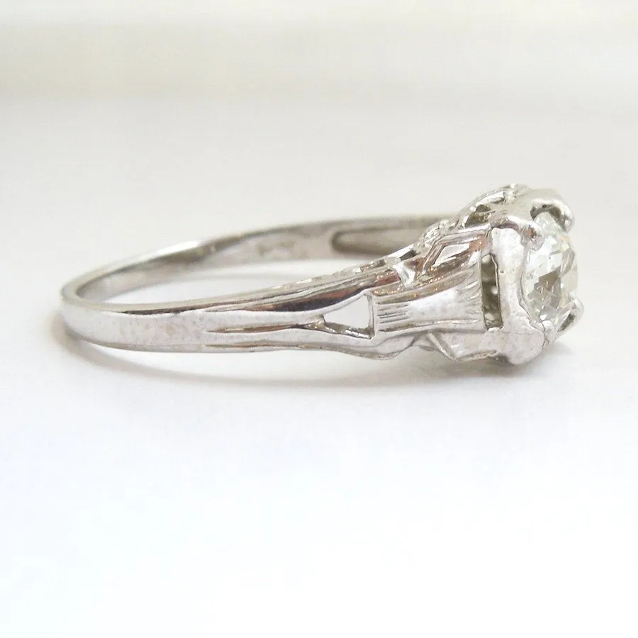 CUSTOM ORDER: Light Half Carat in 14K White Gold Art Deco Style Engagement Ring