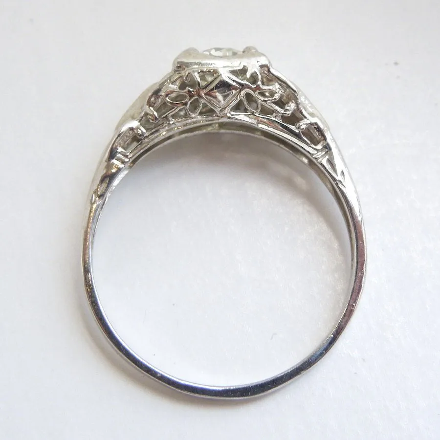 CUSTOM ORDER: Light Half Carat in 14K White Gold Art Deco Style Engagement Ring