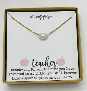 Cute teacher&#39;s gifts, Daycare provider gifts, Pre school teacher gift, Pearl necklace, Student teacher gifts, Sunday school teacher