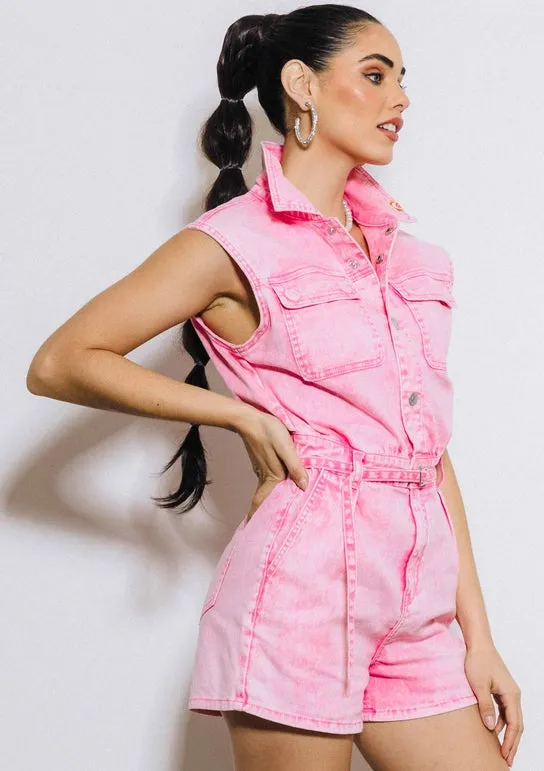 Denim Pink Romper